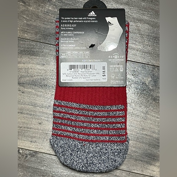 Adidas red and grey 5-Star Team High Quarter socks. - Picture 4 of 4